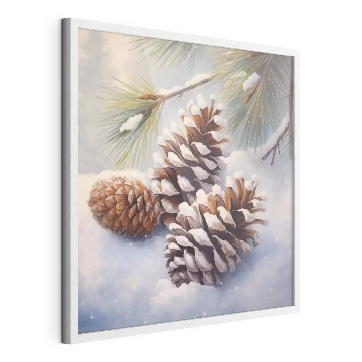 Poster Pommes de pin et branches recouvertes de neige f46631