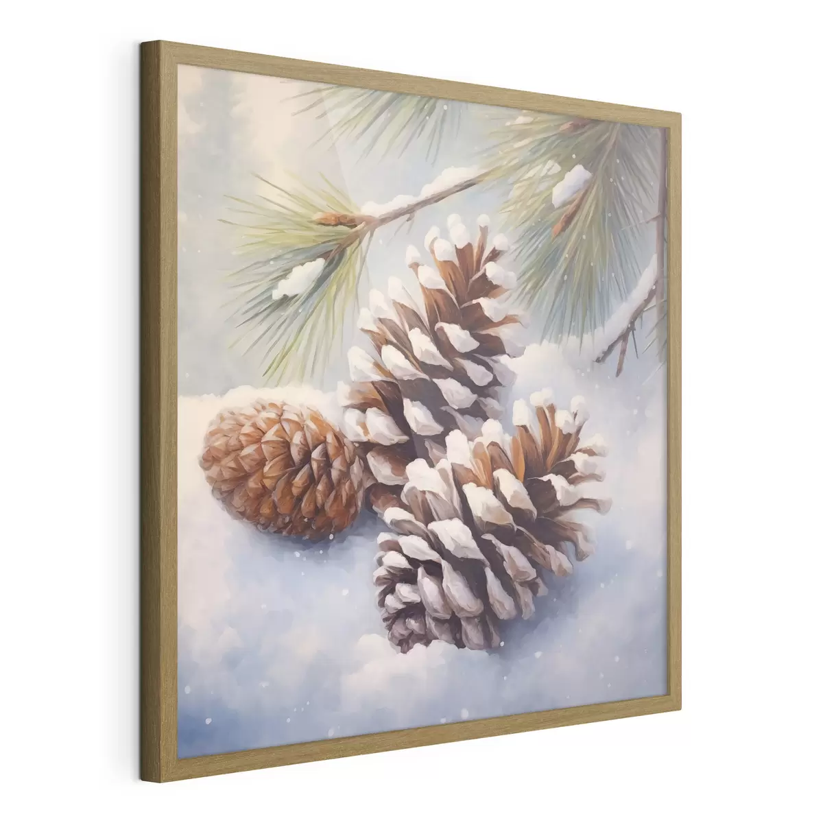 Poster Pommes de pin et branches recouvertes de neige f46631