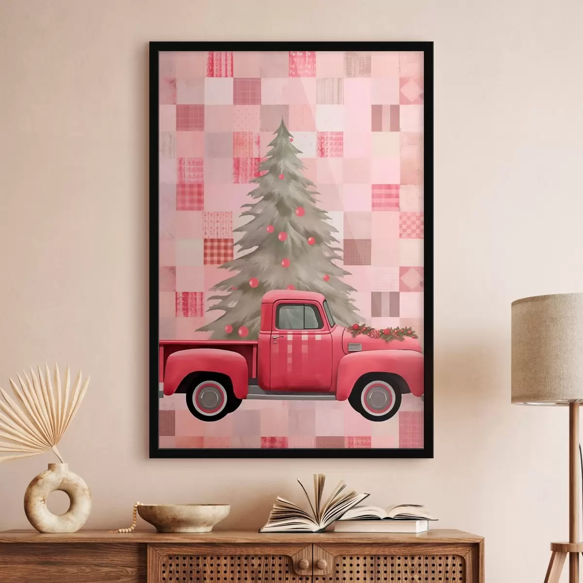 Poster Camion rétro avec un sapin de Noël f46632