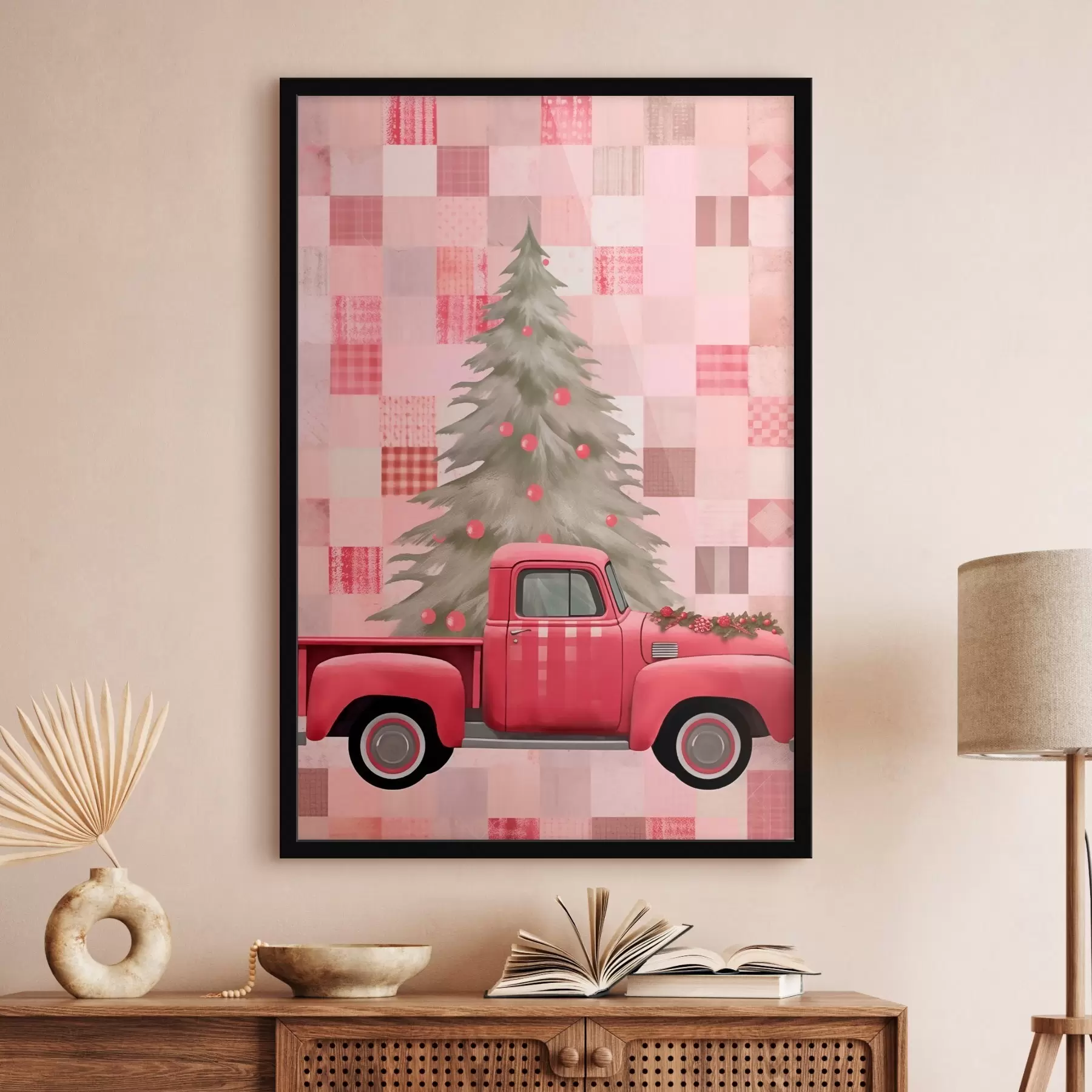 Papier peint Camion rétro avec un sapin de Noël f46632