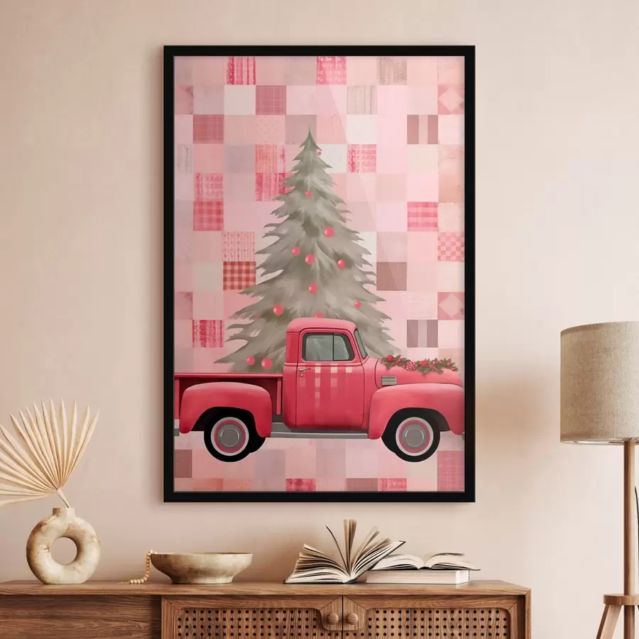 Papier peint Camion rétro avec un sapin de Noël f46632
