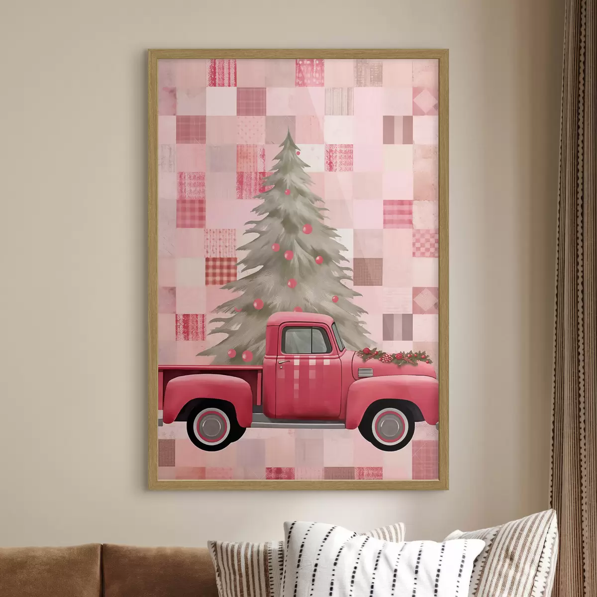 Poster Camion rétro avec un sapin de Noël f46632