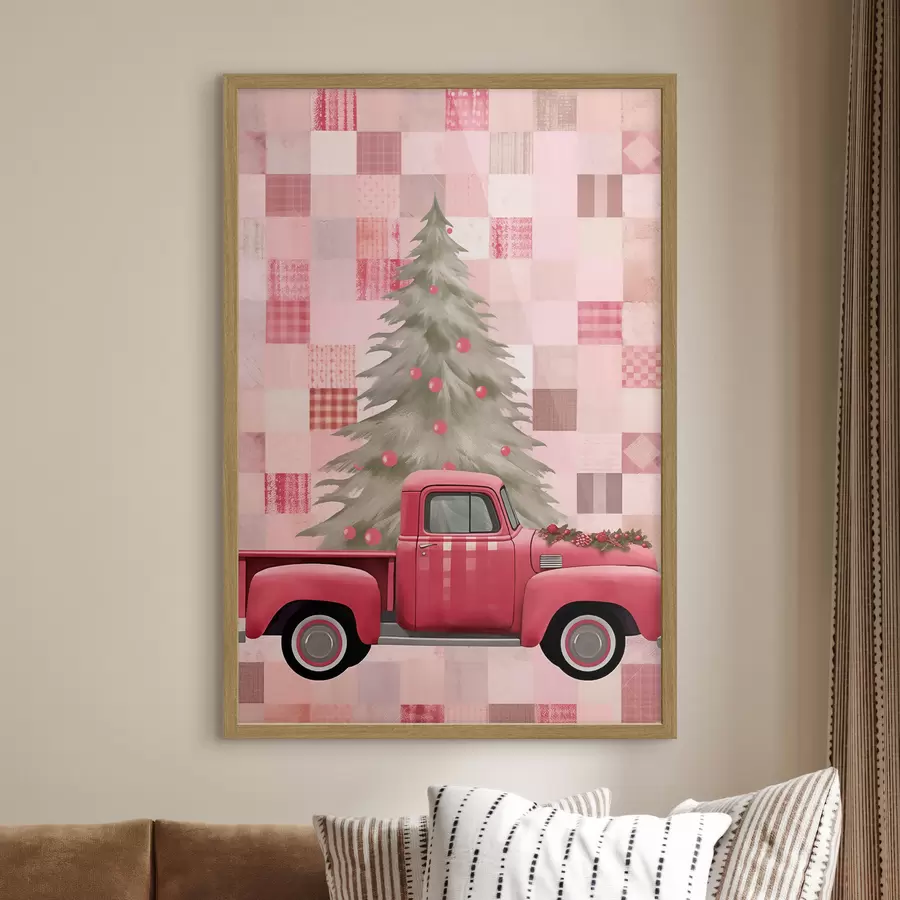 Papier peint Camion rétro avec un sapin de Noël f46632