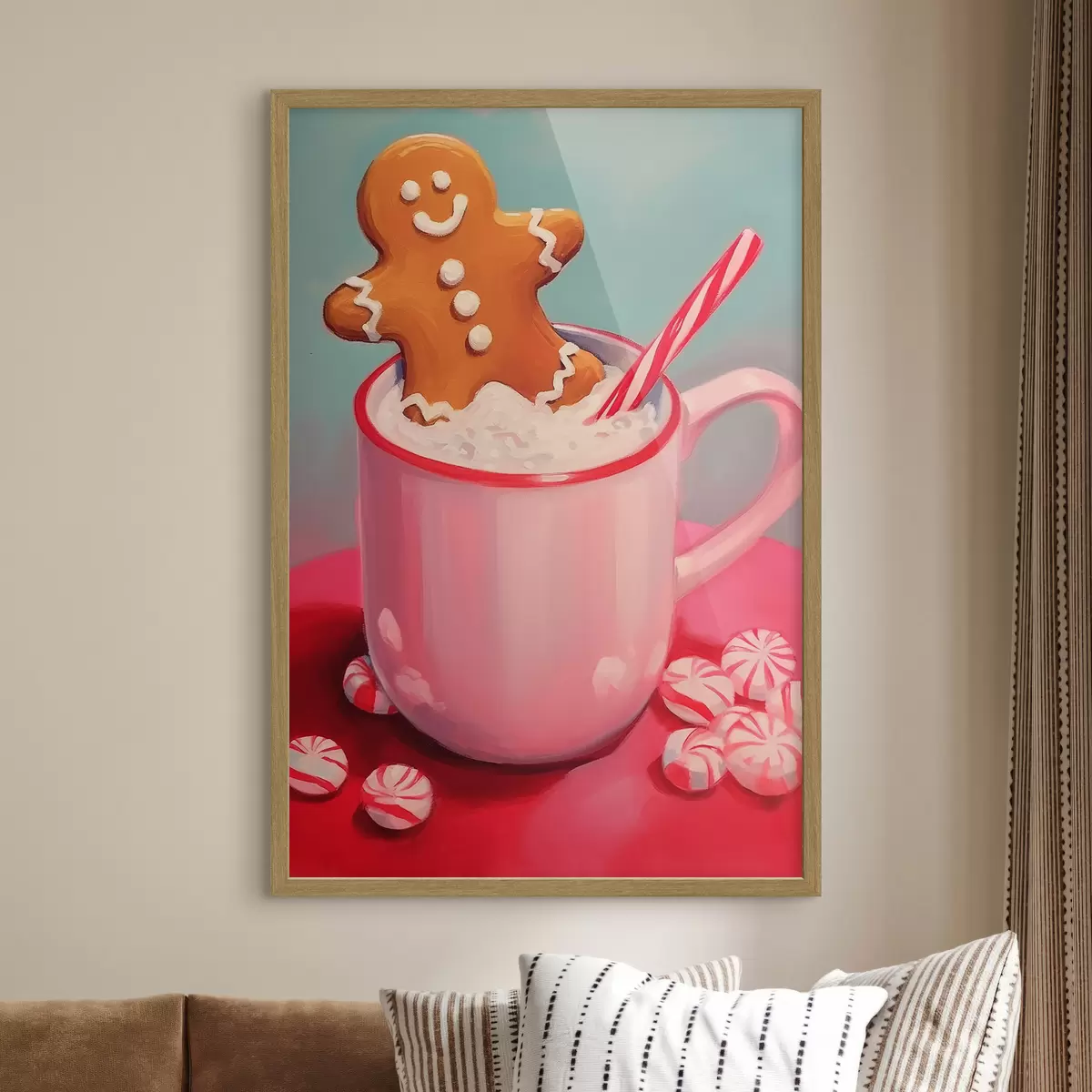 Poster Bonhomme en pain d'épice dans une tasse de chocolat chaud f46635