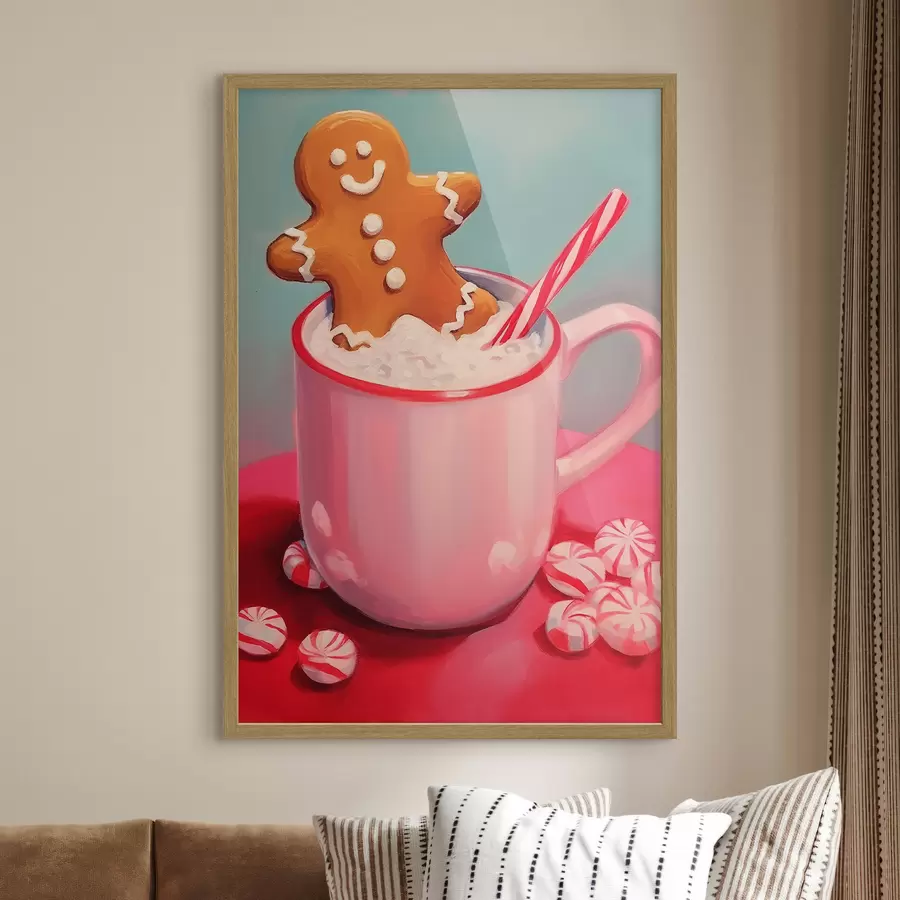 Papier peint Bonhomme en pain d'épice dans une tasse de chocolat chaud f46635