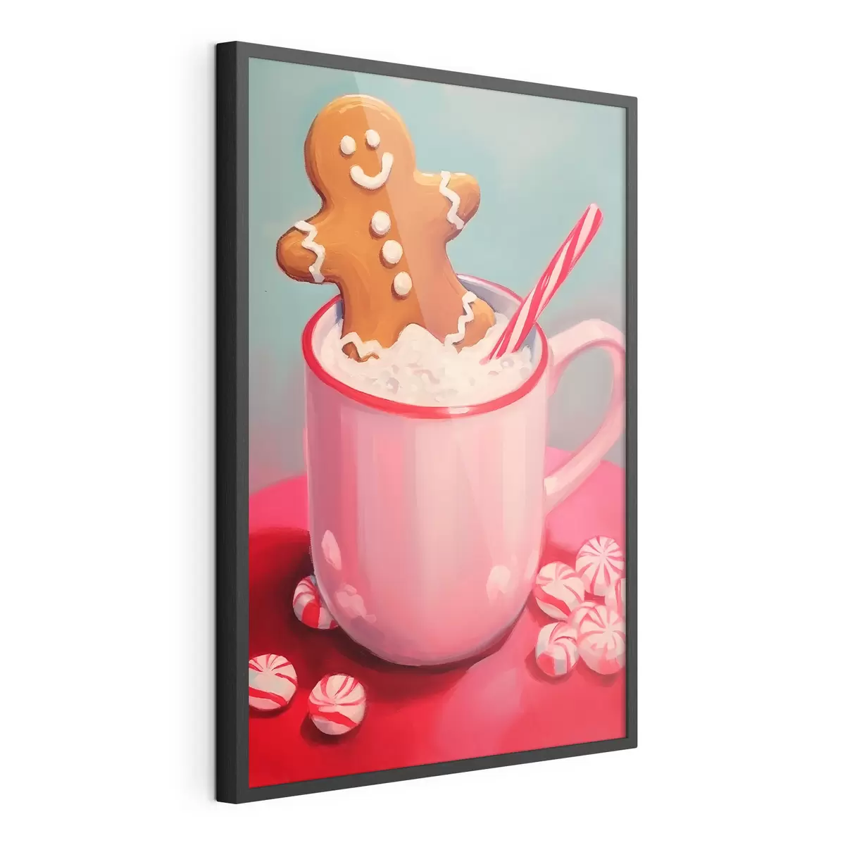 Poster Bonhomme en pain d'épice dans une tasse de chocolat chaud f46635