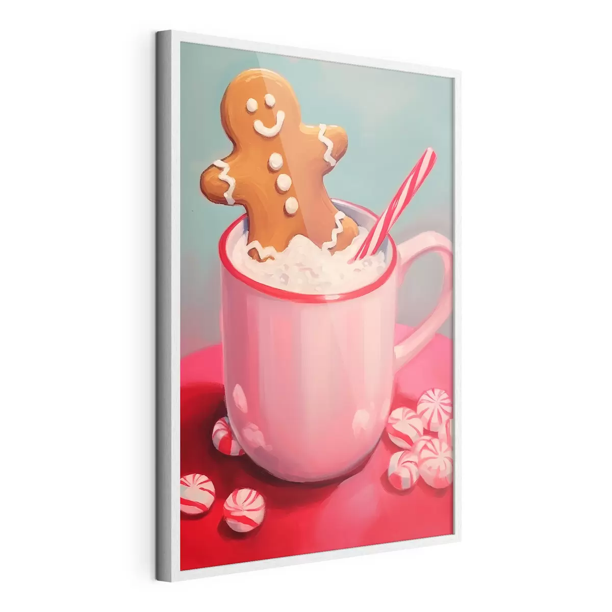Poster Bonhomme en pain d'épice dans une tasse de chocolat chaud f46635