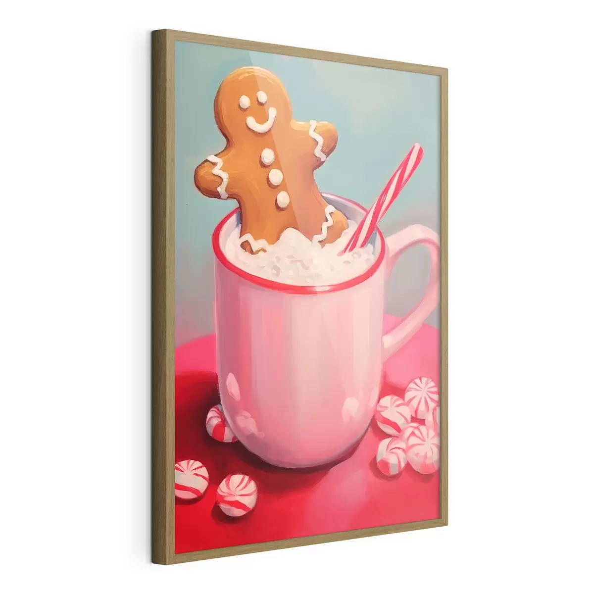 Poster Bonhomme en pain d'épice dans une tasse de chocolat chaud f46635