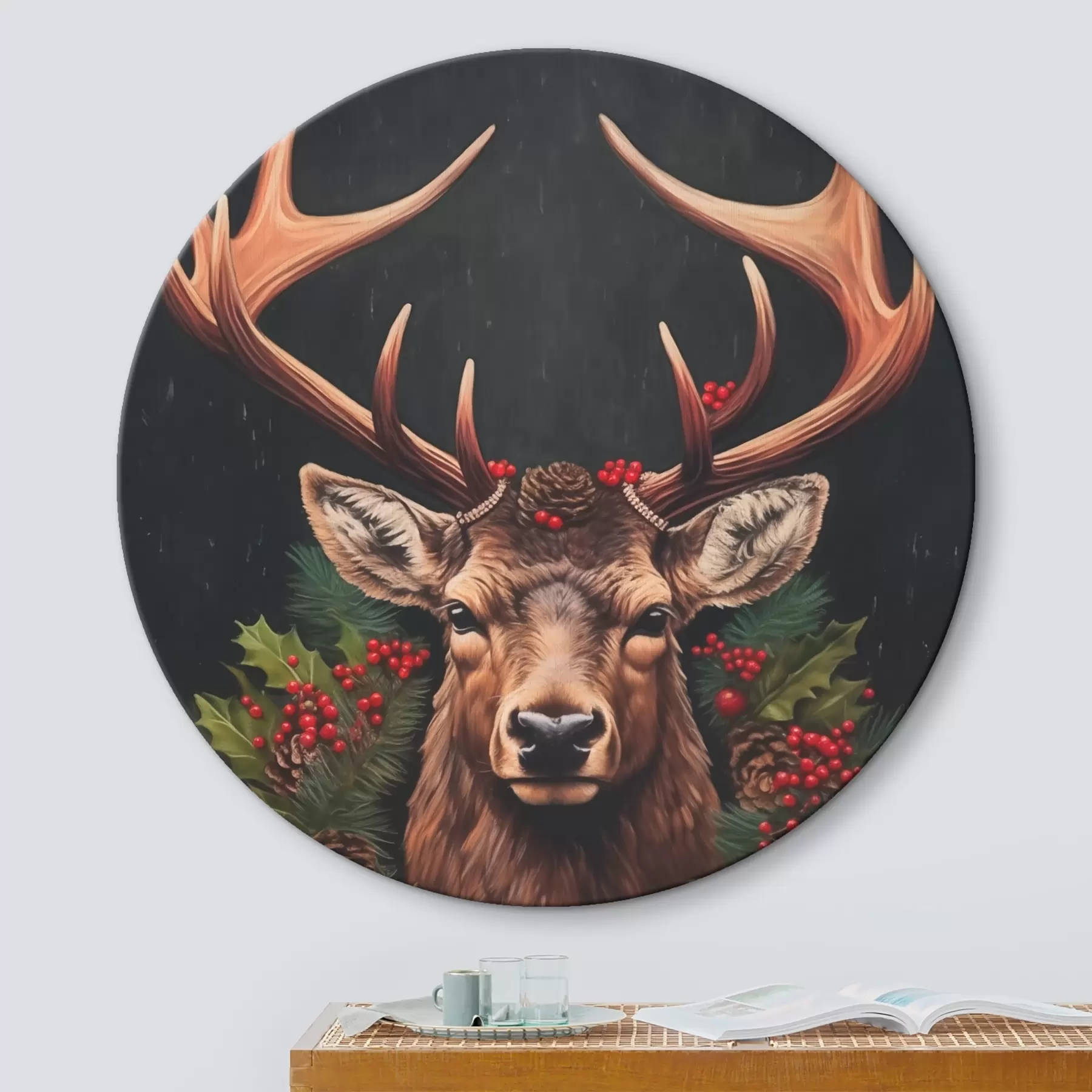 Tableau Portrait d'un cerf avec une couronne de Noël r46628