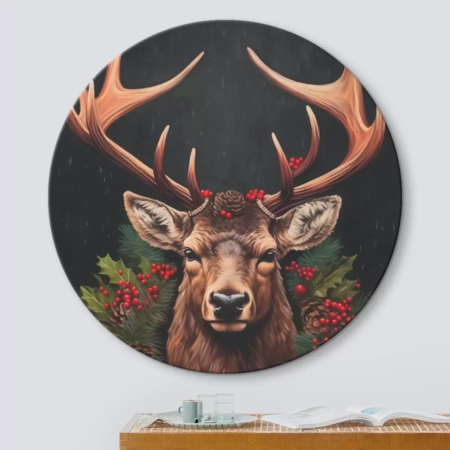 Tableau Portrait d'un cerf avec une couronne de Noël r46628