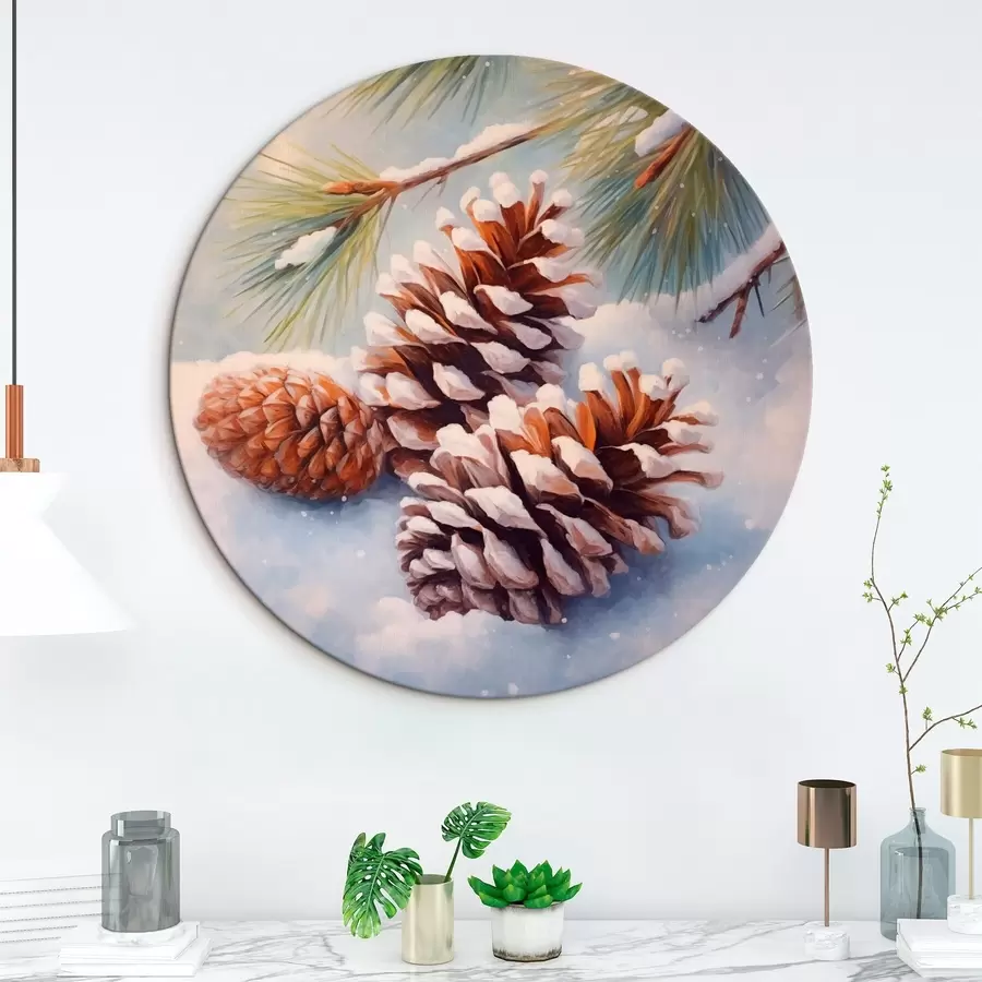 Tableau Pommes de pin et branches recouvertes de neige r46631