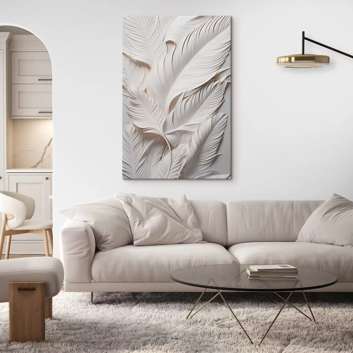 Tableau Feuilles blanches aux détails complexes, créant un effet texturé et stratifié, art minimaliste s46706