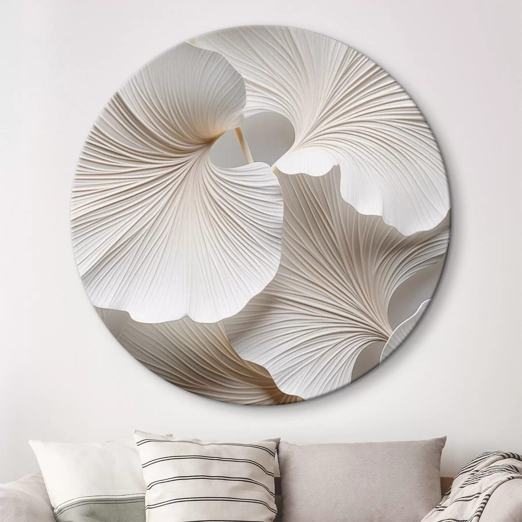 Tableau Feuilles blanches de ginkgo biloba avec des nervures détaillées, éclairage doux, design élégant et minimaliste texturé. r46705