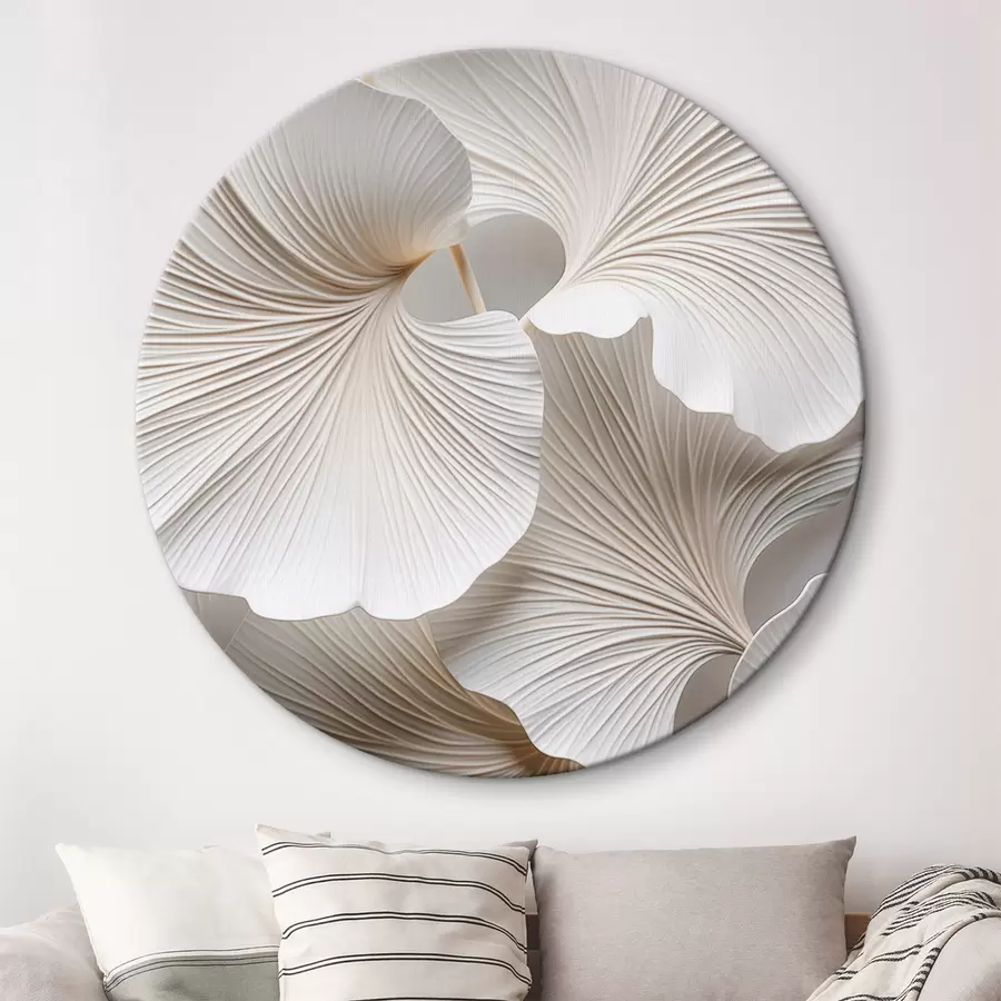 Tableau Feuilles blanches de ginkgo biloba avec des nervures détaillées, éclairage doux, design élégant et minimaliste texturé. r46705