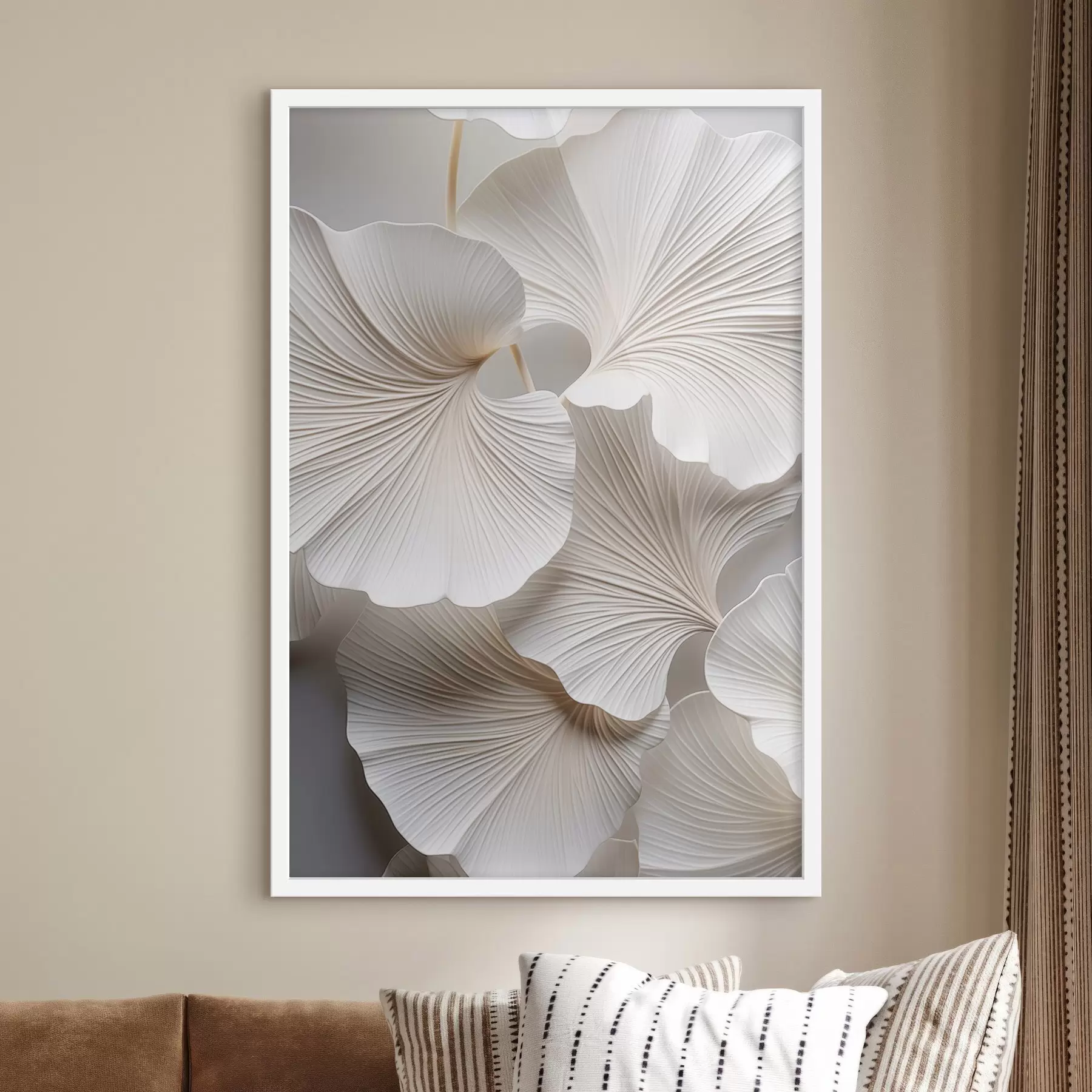 Papier peint Feuilles blanches de ginkgo biloba avec des nervures détaillées, éclairage doux, design élégant et minimaliste texturé f46705