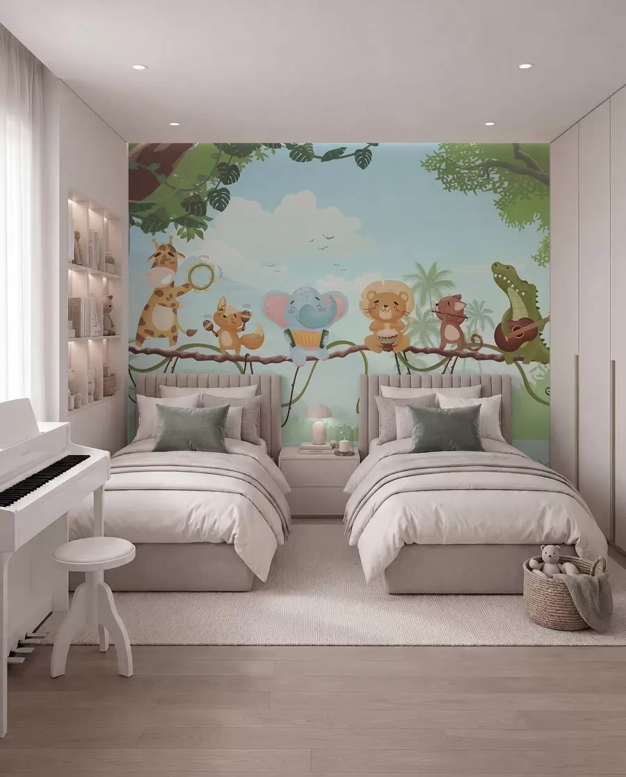 Papier peint Orchestre animalier bleu w04505