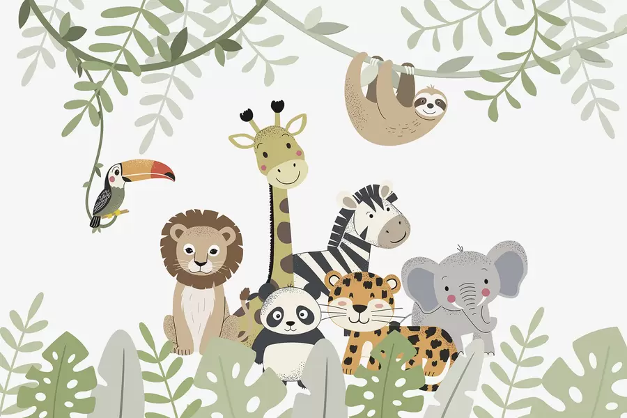 Papier peint Jungle féérique avec des animaux w04905