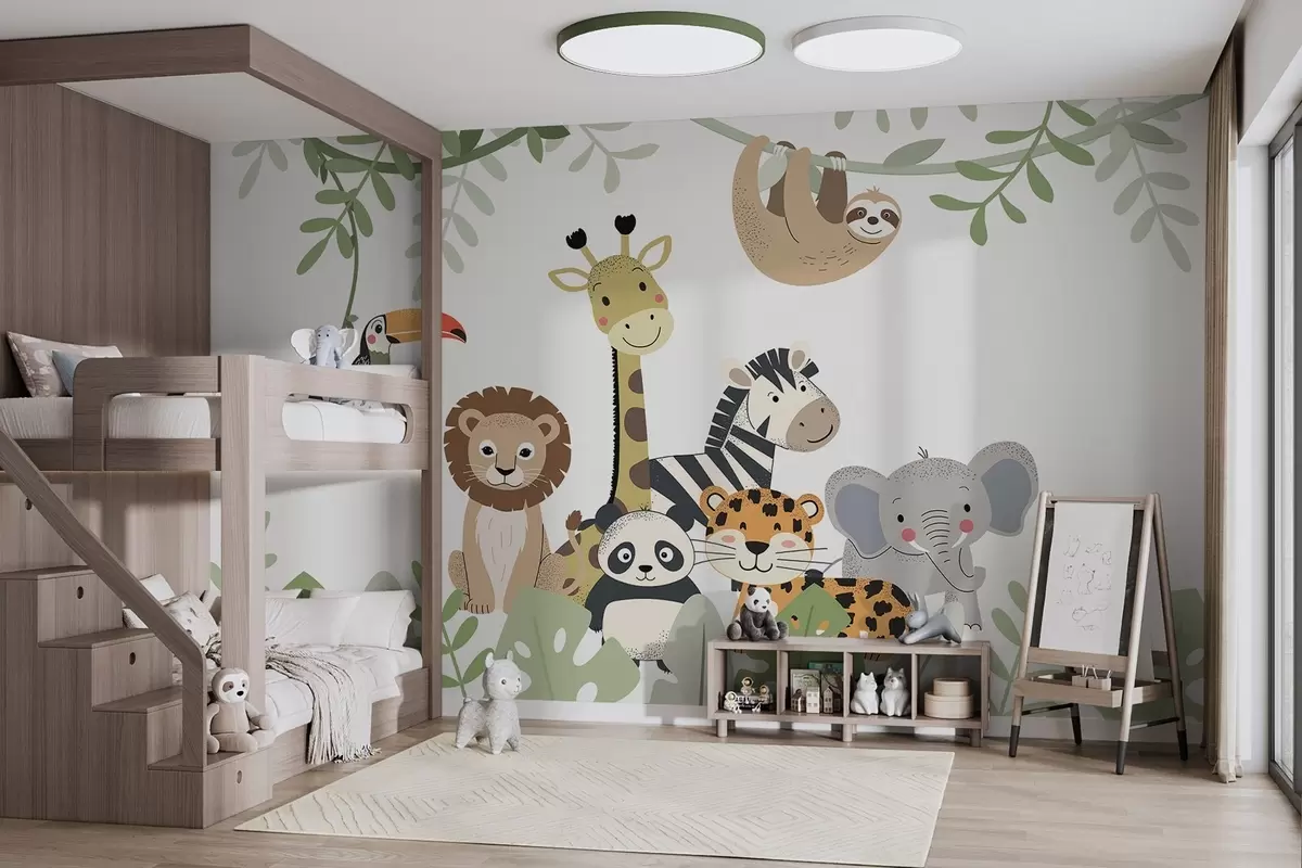 Papier peint Jungle féérique avec des animaux w04905