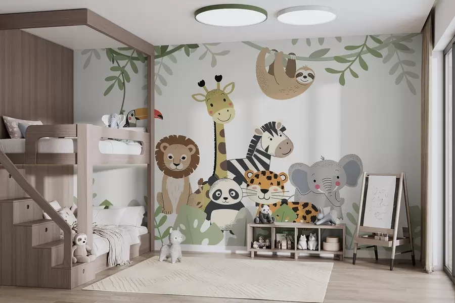Papier peint Jungle féérique avec des animaux w04905