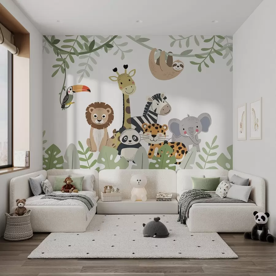 Papier peint Jungle féérique avec des animaux w04905