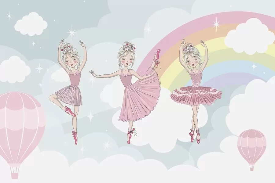 Papier peint Princesses sur fond de ciel et d'arc-en-ciel w04907