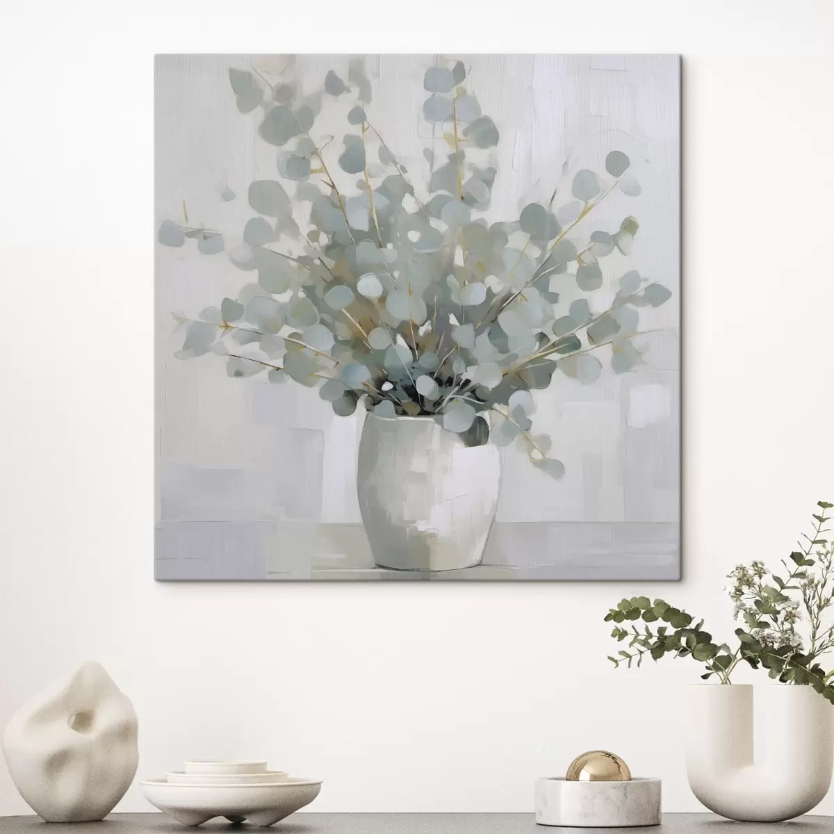 Tableau Branches d'eucalyptus dans un vase, peinture imitation s46713