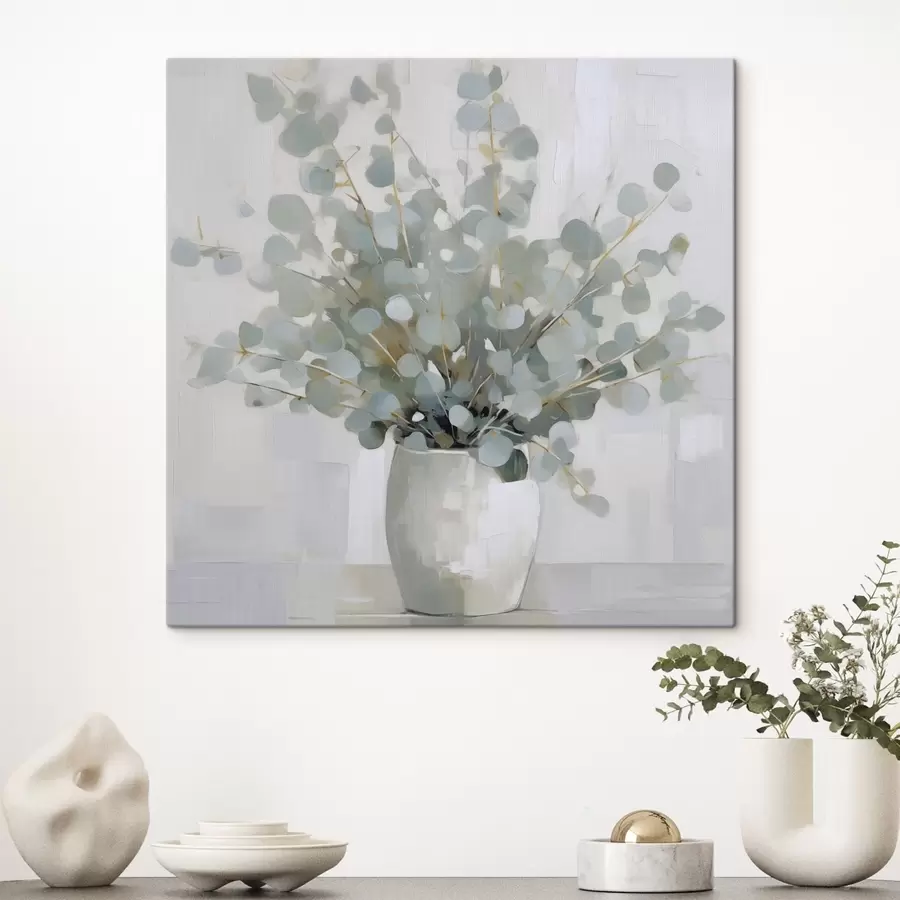 Tableau Branches d'eucalyptus dans un vase, peinture imitation s46713
