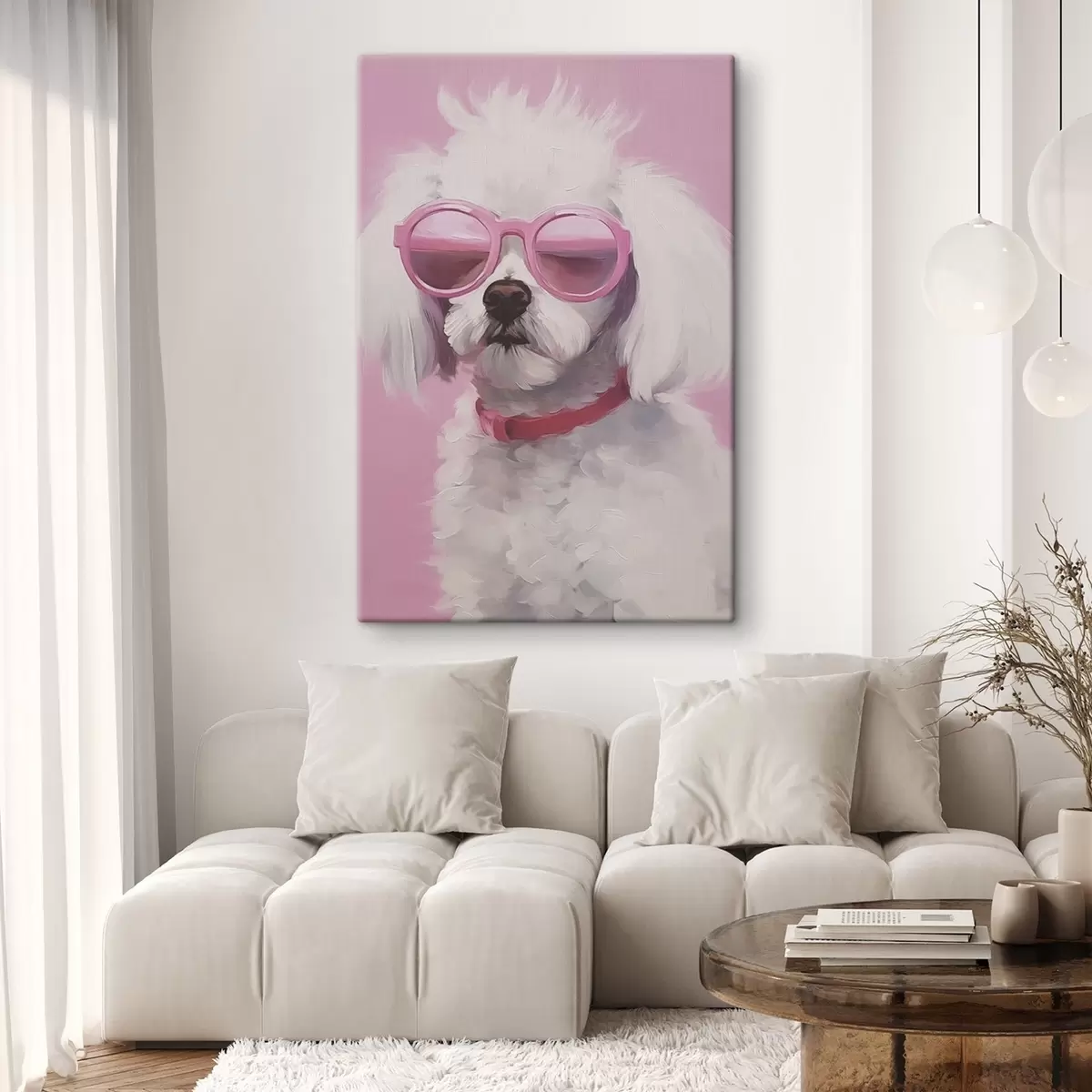 Tableau Un petit chien portant des lunettes est une imitation de peinture. s46722