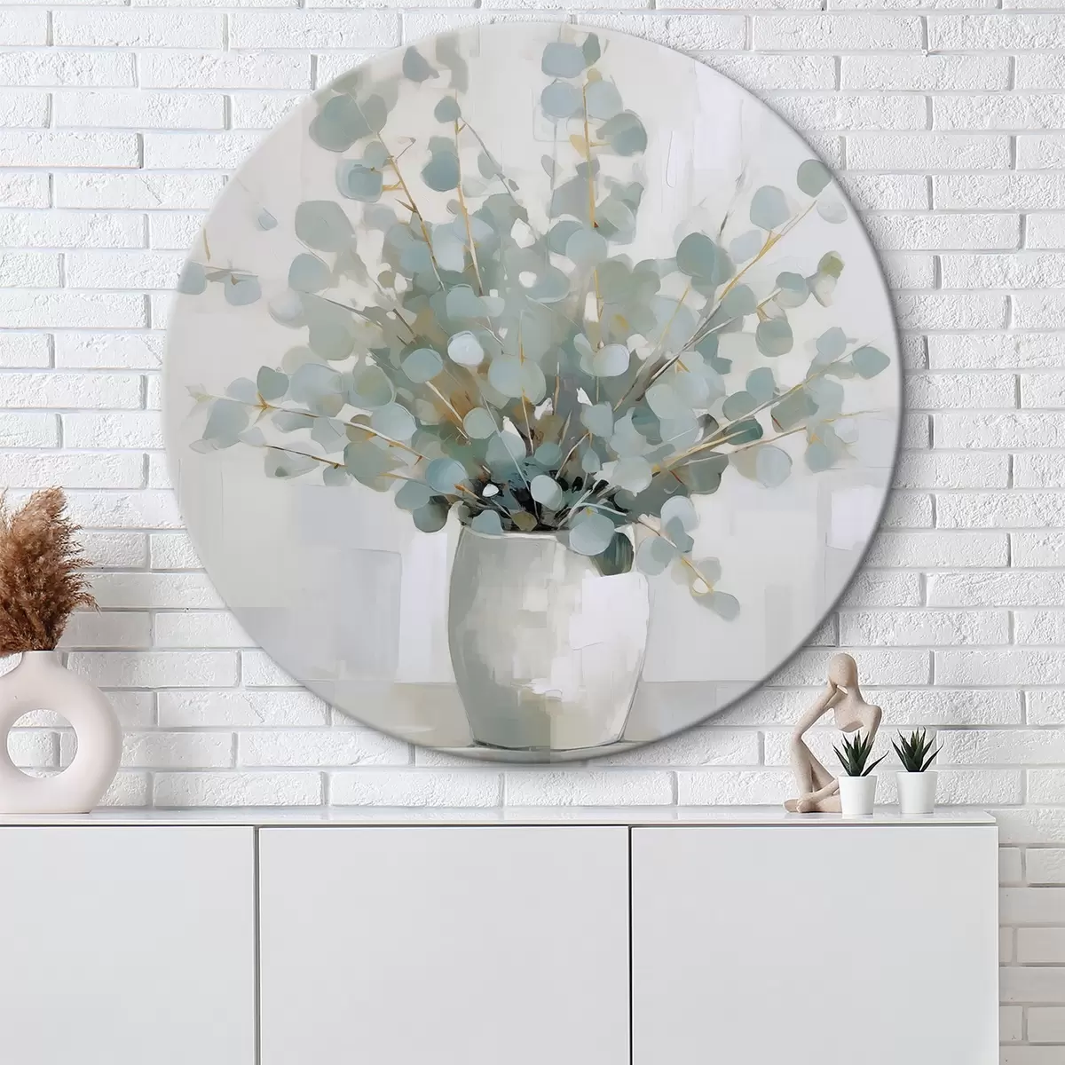 Tableaux rondes Branches d'eucalyptus dans un vase, peinture imitation r46713