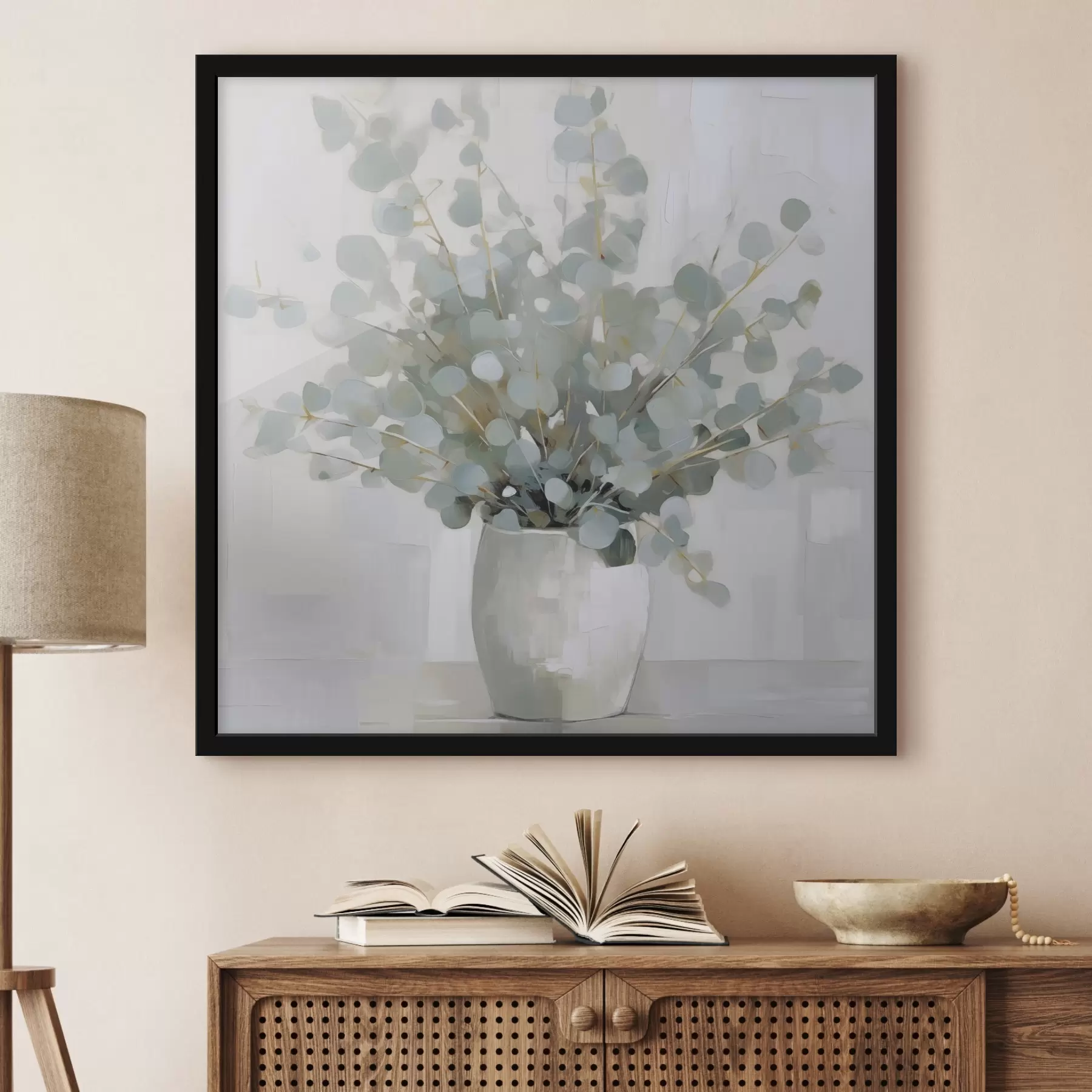 Papier peint Branches d'eucalyptus dans un vase, peinture imitation f46713