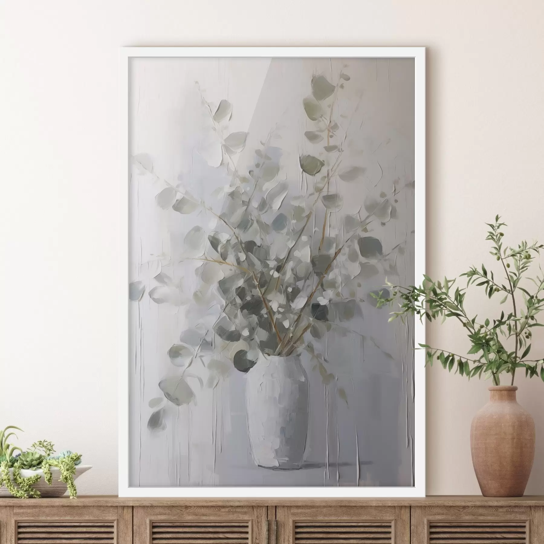 Papier peint Branches avec feuillage dans un vase, peinture imitation f46720