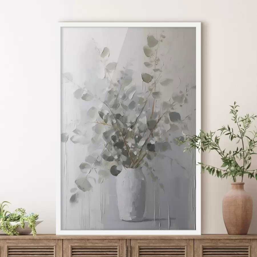 Papier peint Branches avec feuillage dans un vase, peinture imitation f46720