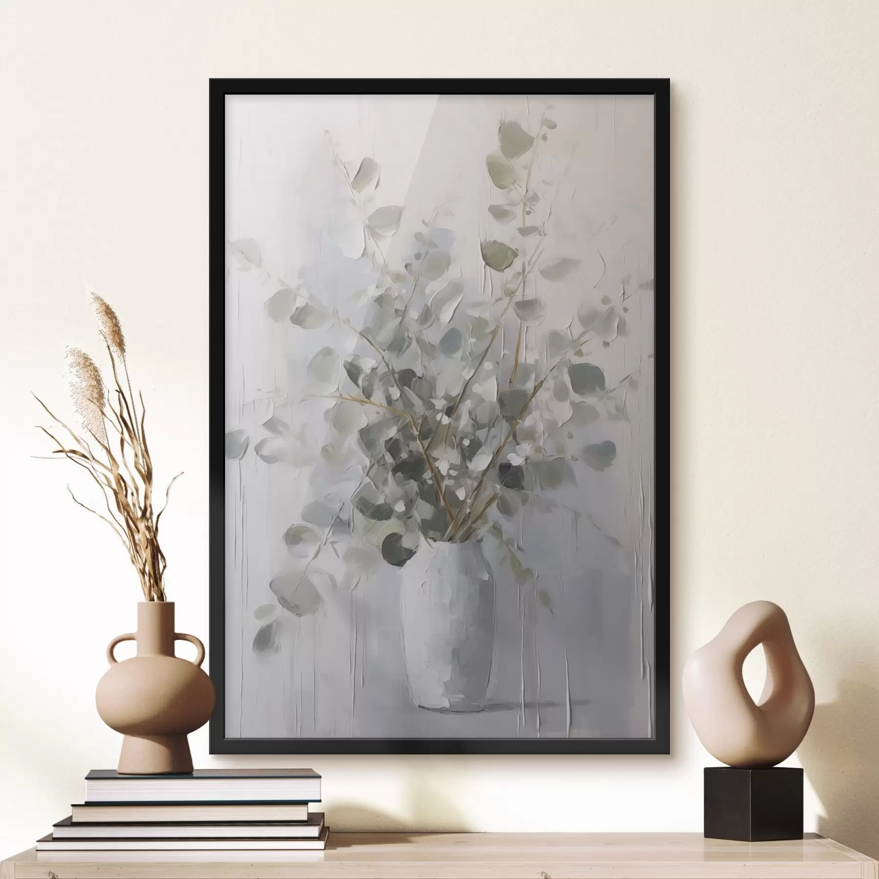Papier peint Branches avec feuillage dans un vase, peinture imitation f46720