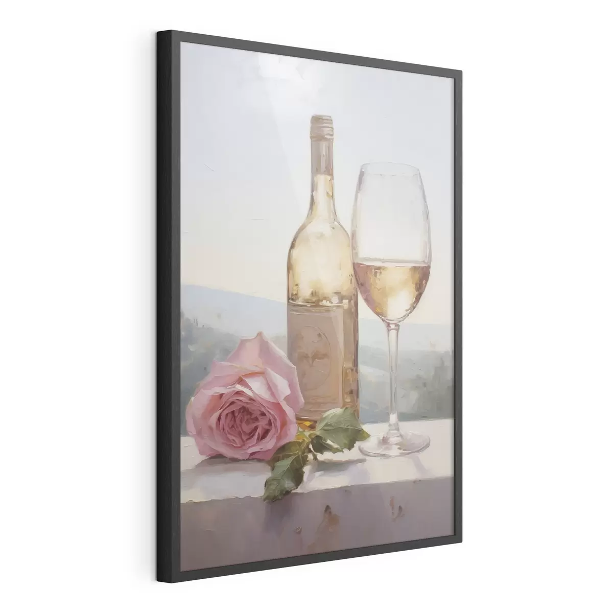 Poster Une bouteille et un verre de vin, ainsi qu'un petit chien portant des lunettes, imitation peinture f46721