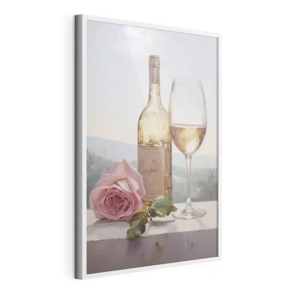 Poster Une bouteille et un verre de vin, ainsi qu'un petit chien portant des lunettes, imitation peinture f46721