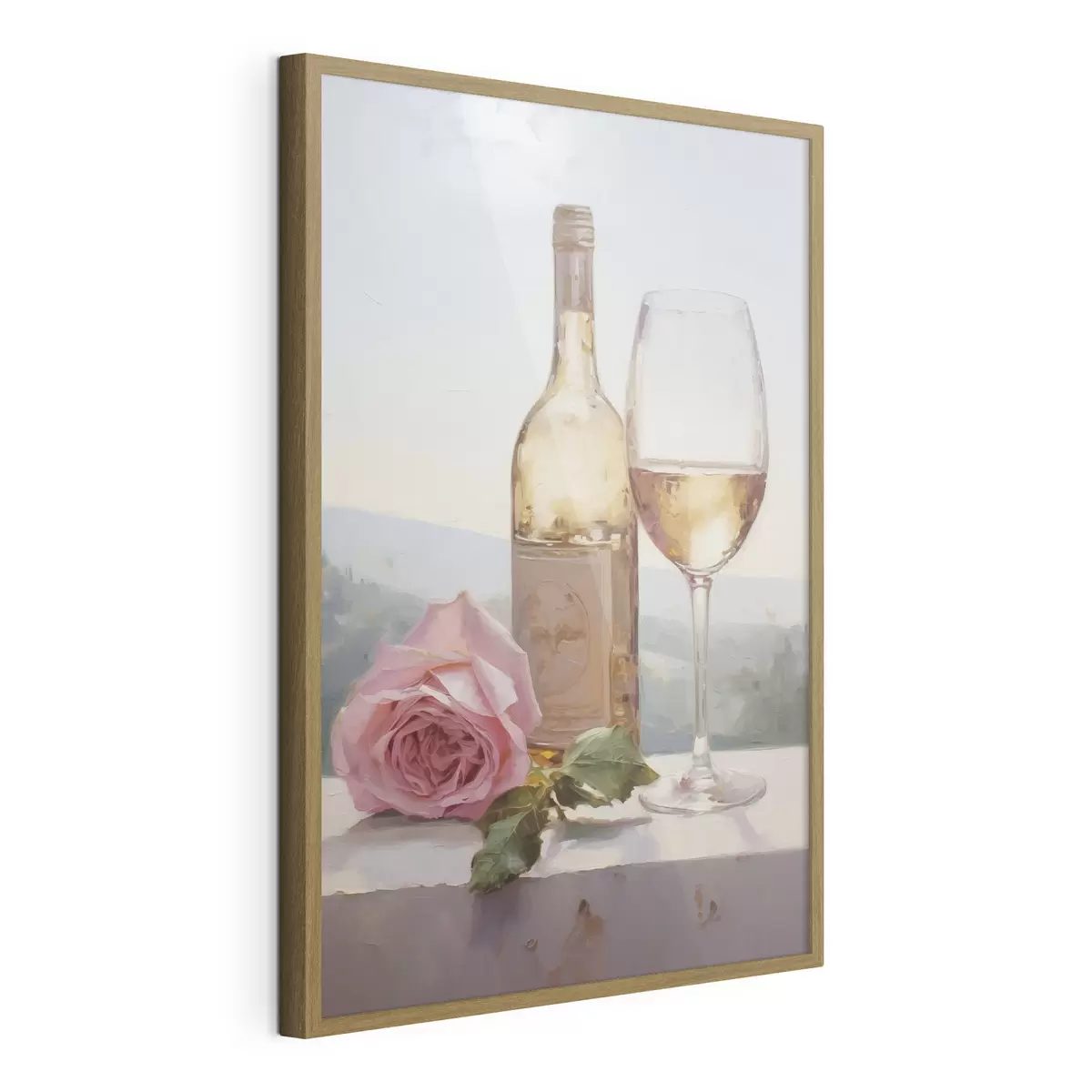 Poster Une bouteille et un verre de vin, ainsi qu'un petit chien portant des lunettes, imitation peinture f46721