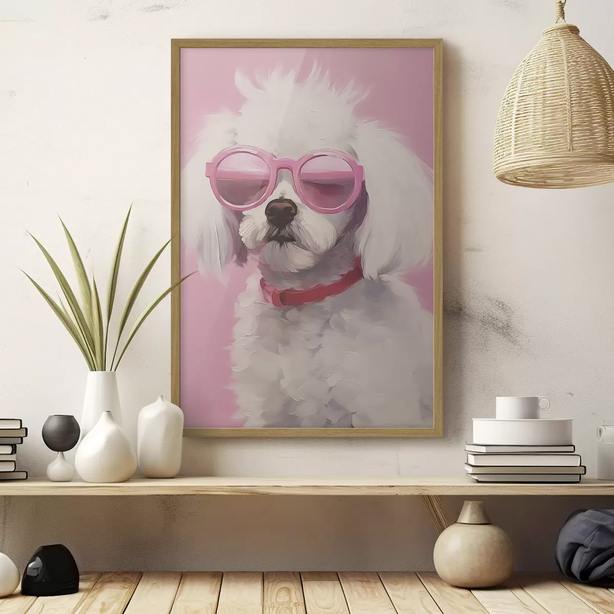 Poster Un petit chien portant des lunettes est une imitation de peinture f46722