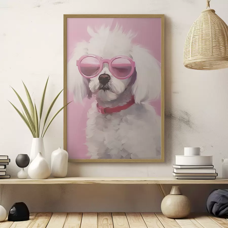 Papier peint Un petit chien portant des lunettes est une imitation de peinture f46722