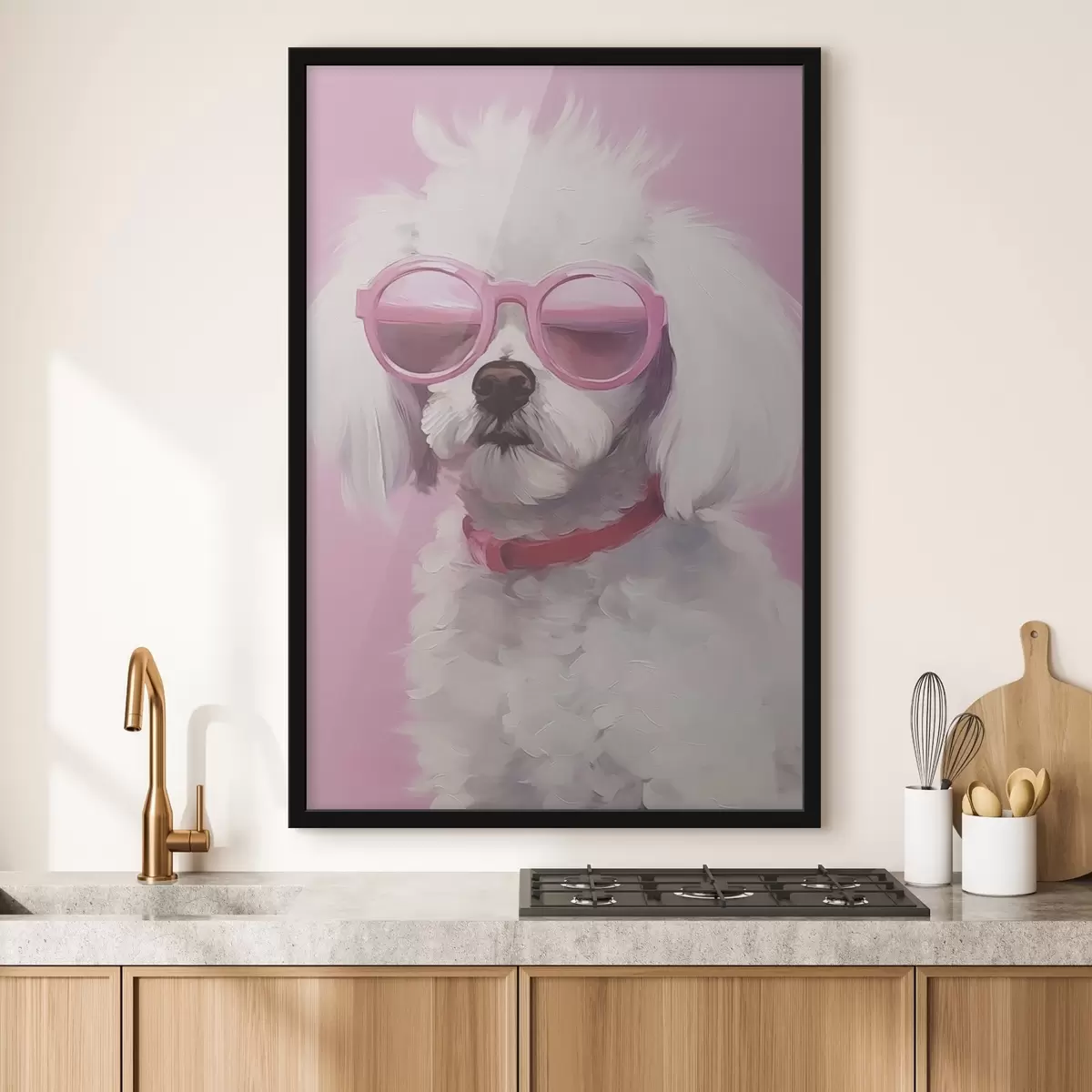 Poster Un petit chien portant des lunettes est une imitation de peinture. f46722