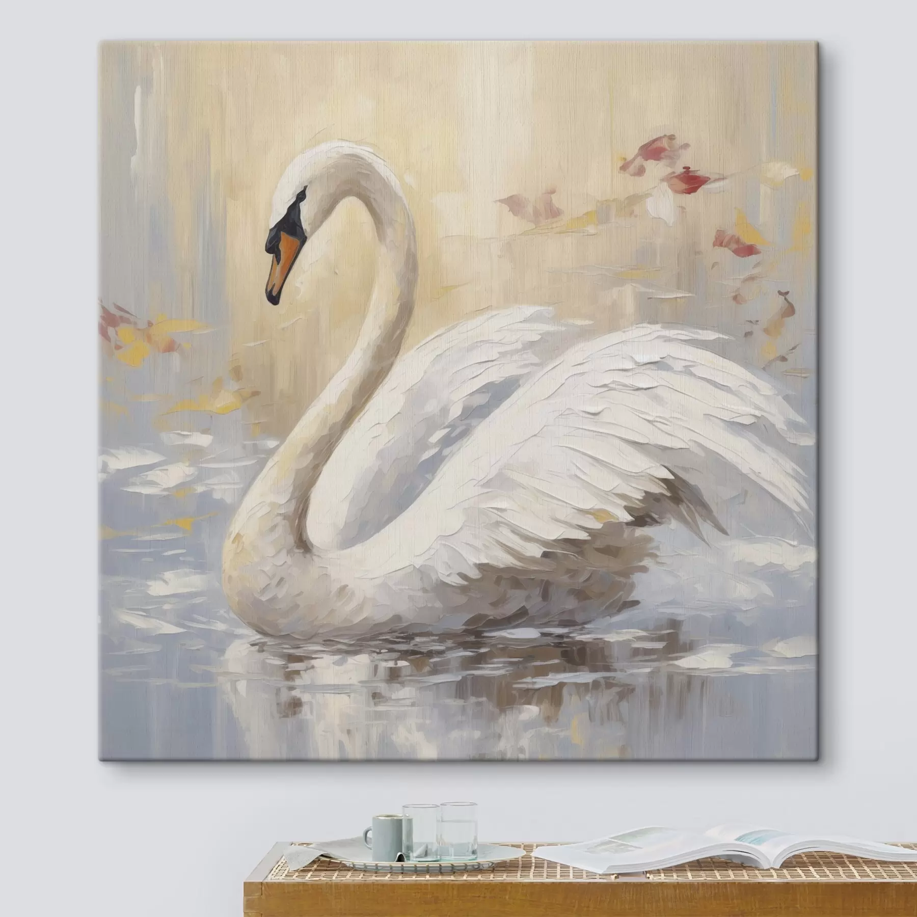 Tableau Peinture imitation cygne s46748