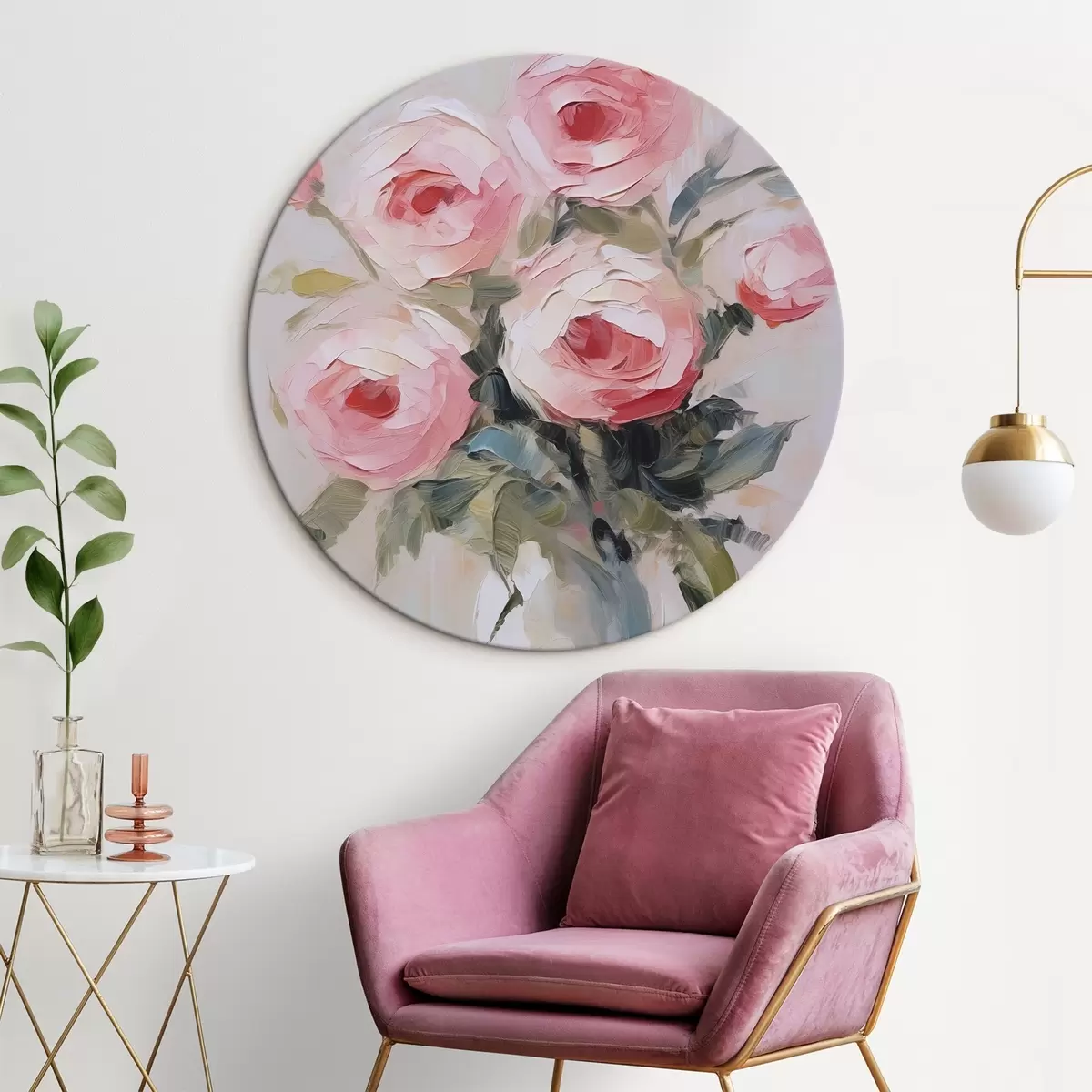 Tableaux rondes Peinture imitation « Roses dans un vase » r46742