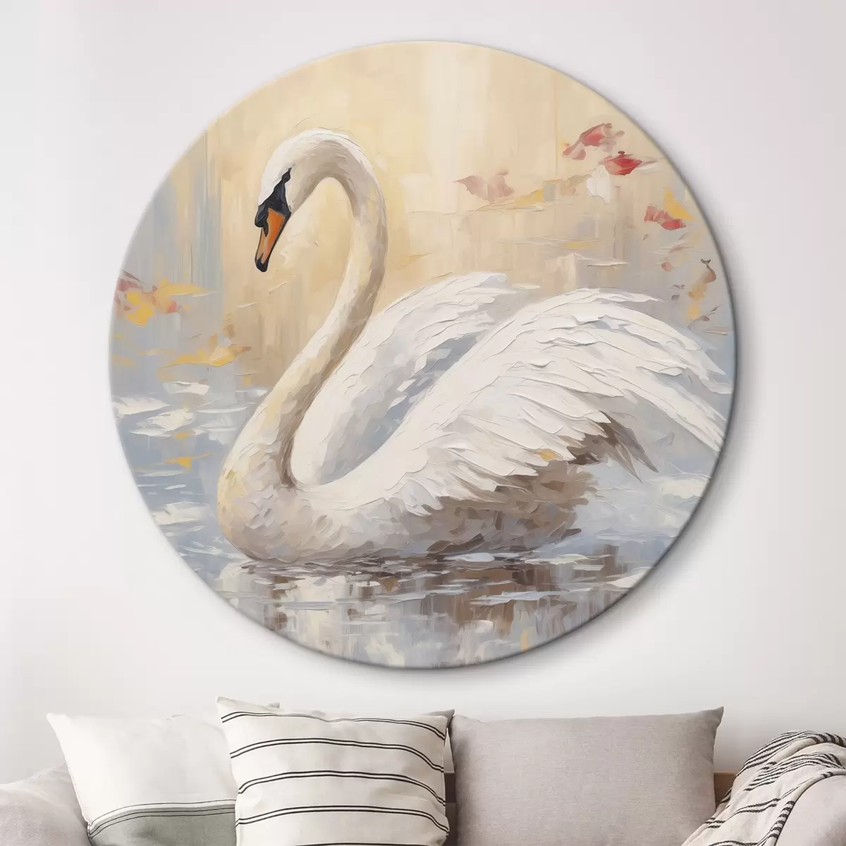 Tableaux rondes Peinture imitation cygne r46748