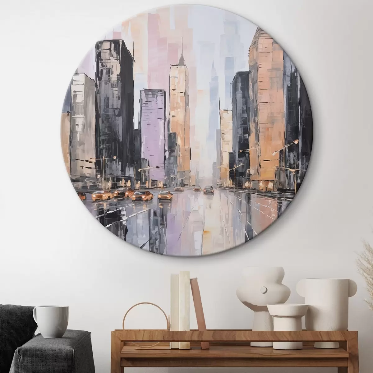 Tableaux rondes Imitation abstraite d'un paysage urbain peint r46753