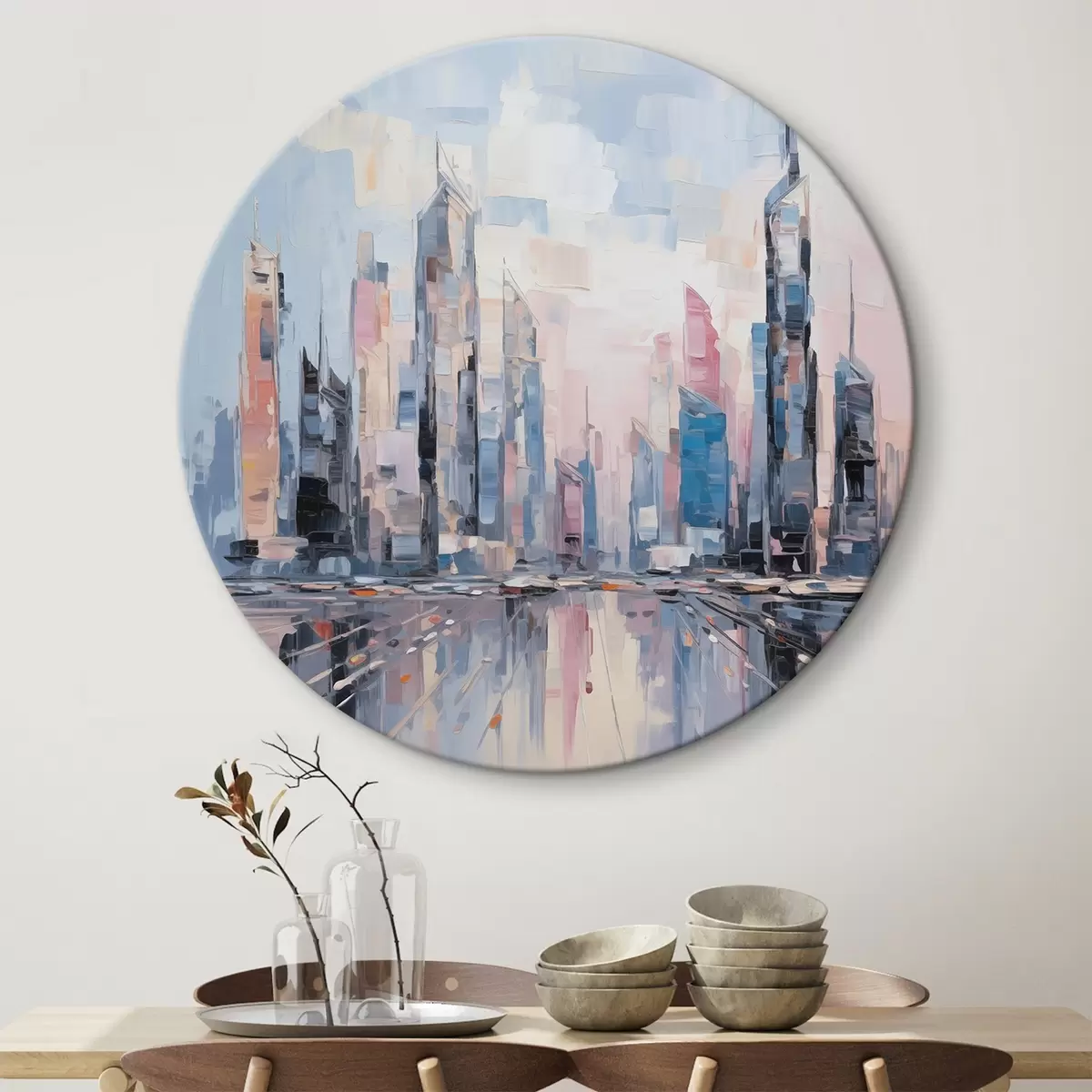 Tableaux rondes Imitation abstraite d'une ville dans la peinture r46752