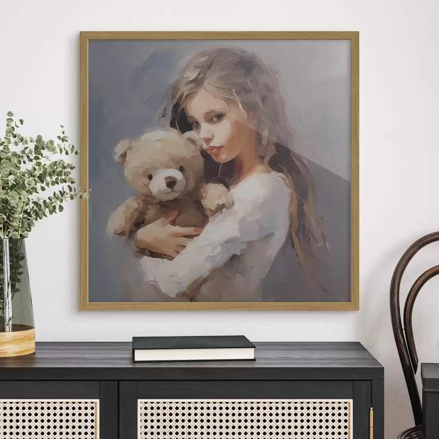 Papier peint Fille avec un ours en peluche, imitation de peinture f46746
