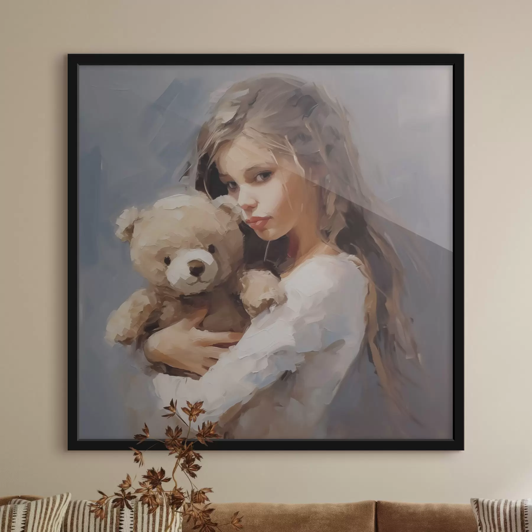 Papier peint Fille avec un ours en peluche, imitation de peinture f46746