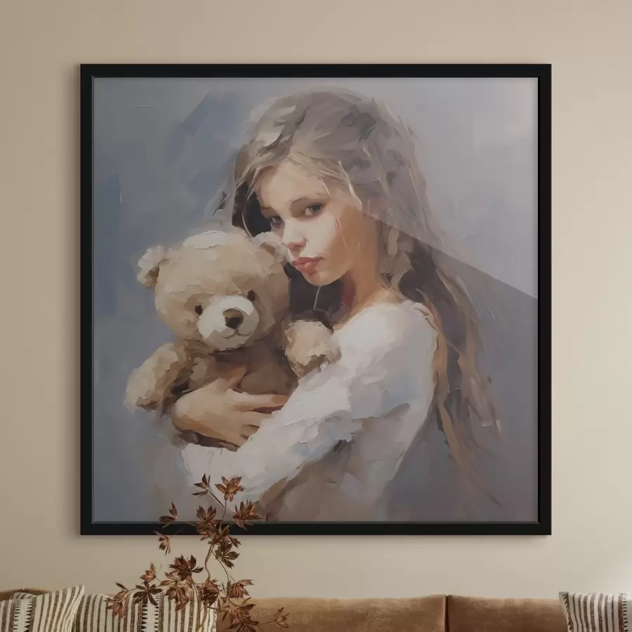 Papier peint Fille avec un ours en peluche, imitation de peinture f46746