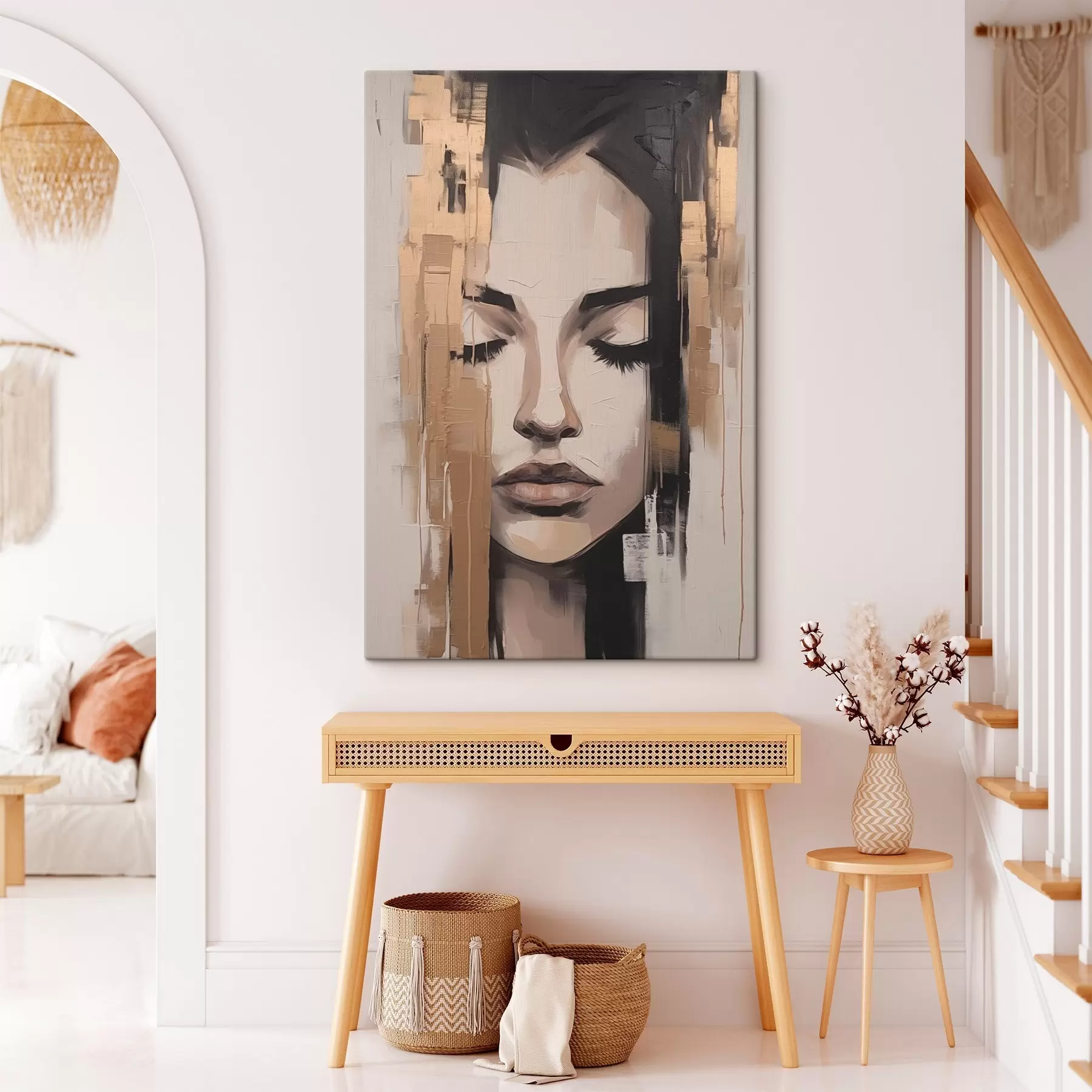 Tableau Portrait d'une femme. Coups de pinceau abstraits s46733