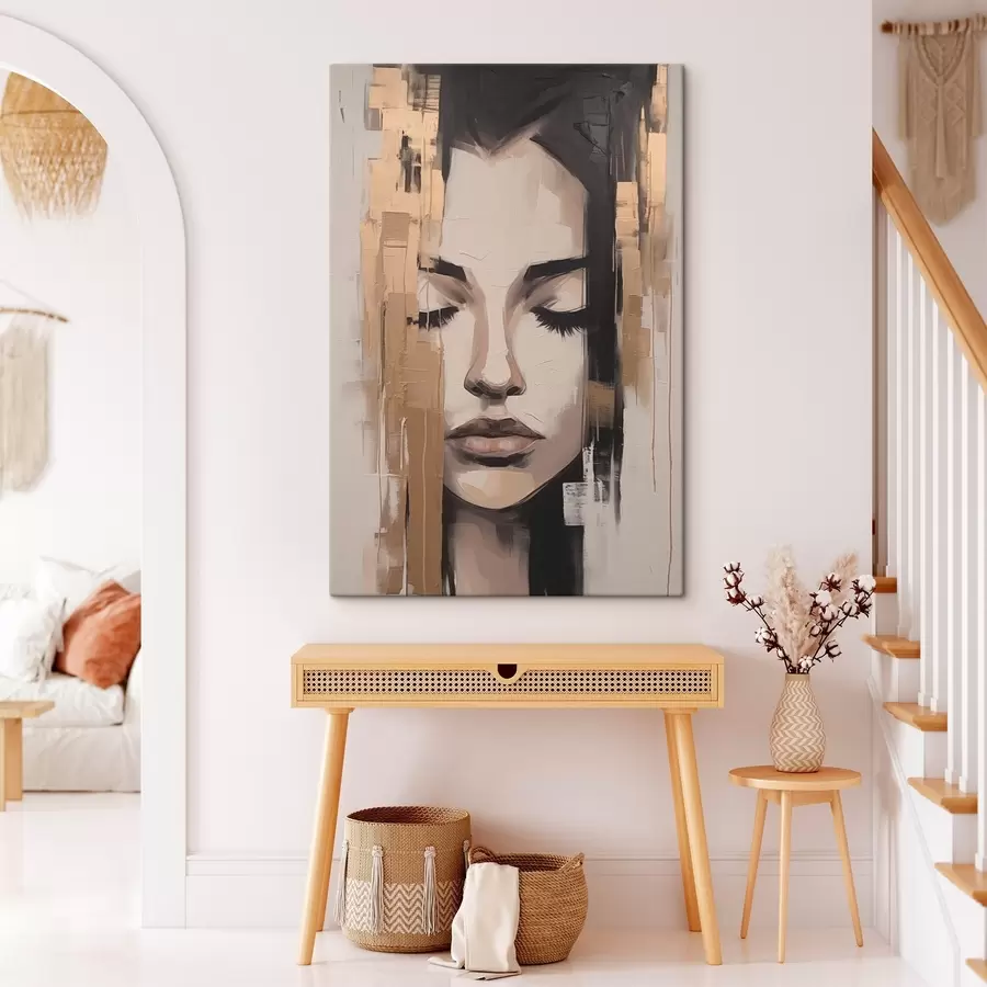 Tableau Portrait d'une femme. Coups de pinceau abstraits. s46733