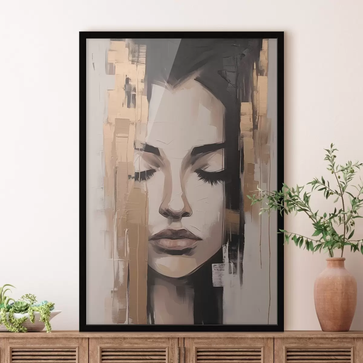 Poster Portrait d'une femme. Coups de pinceau abstraits. f46733